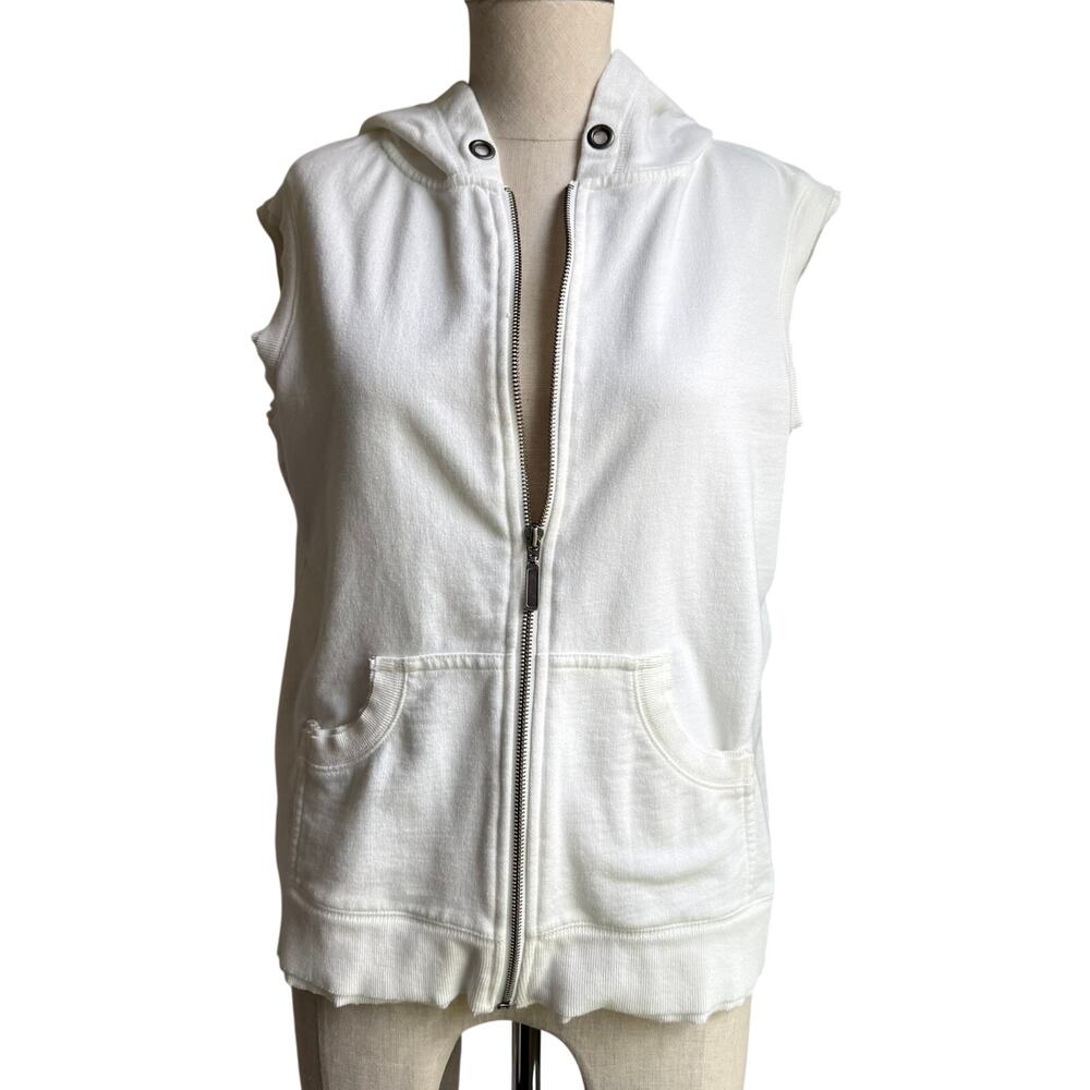 Norma Kamali White Sleeveless Zip Hoodie Vest Size Large